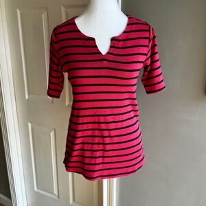 L.L. Bean Women's Short Sleeve Top Striped Classic Academia Size XS Cotton Fall